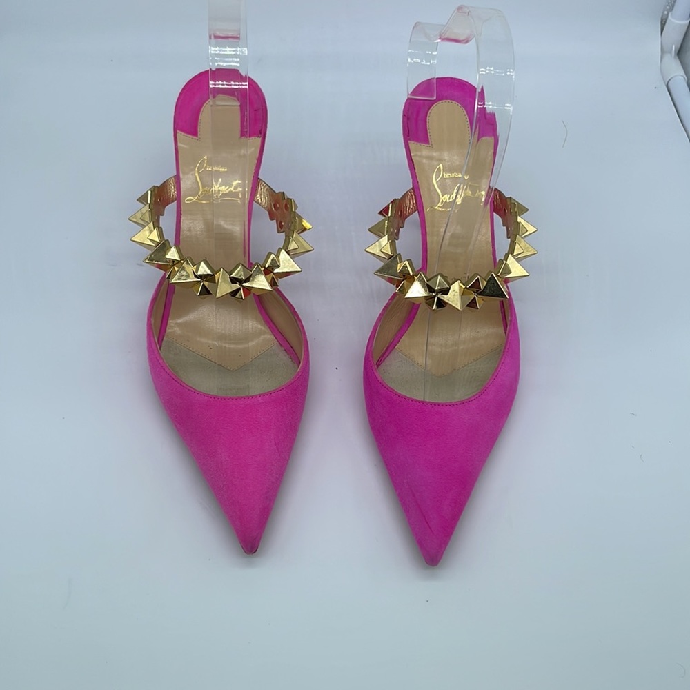 Christian Louboutin Hot pink Planet Choc 80 Suede Mule Pumps 38.5 - Picture 3 of 10